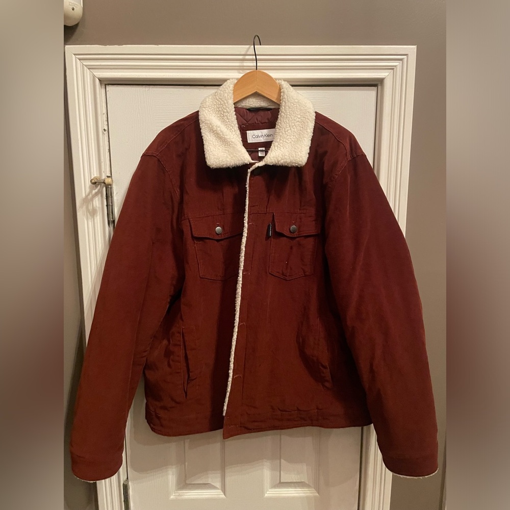 Rust Colored Calvin Klein Wool/ Corduroy button jacket